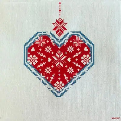 Grande Serviette en Intissé Coeur Brodé - 40 x 40 cm