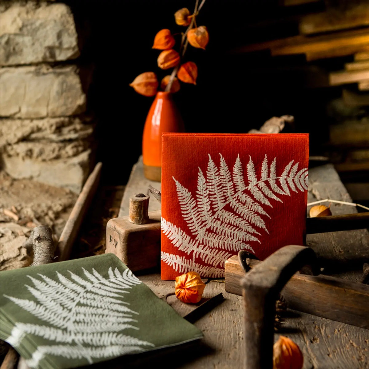 Grande Serviette en Intissé Fougère Orange - 40 x 40 cm