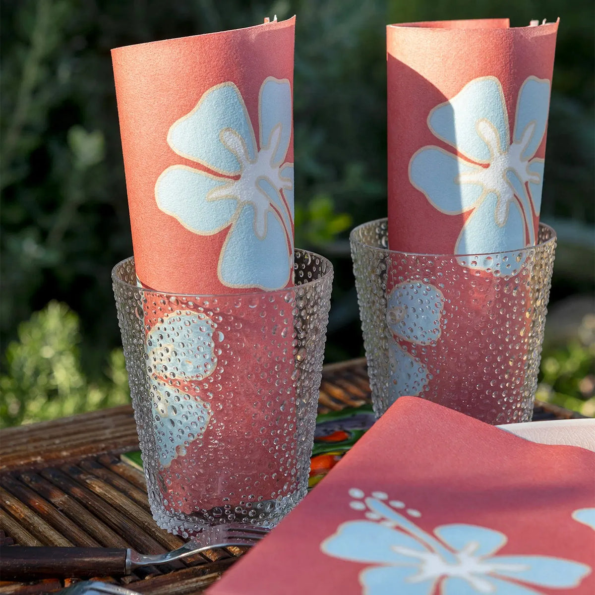 Grande Serviette en Intissé Hibiscus Corail - 40 x 40 cm
