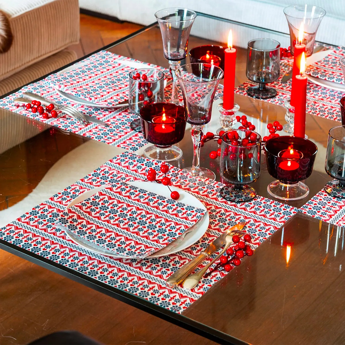 Grande Serviette en Intissé Jacquard Bleu - 40 x 40 cm