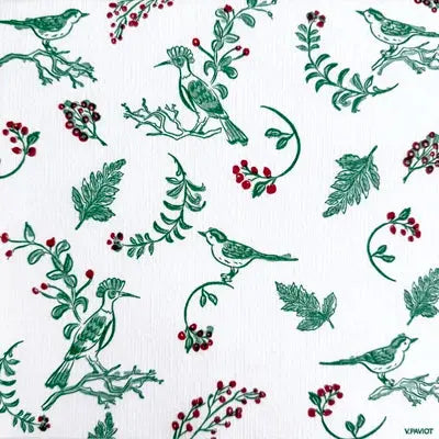Grande Serviette en Intissé Oiseaux de Noël - 40 x 40 cm