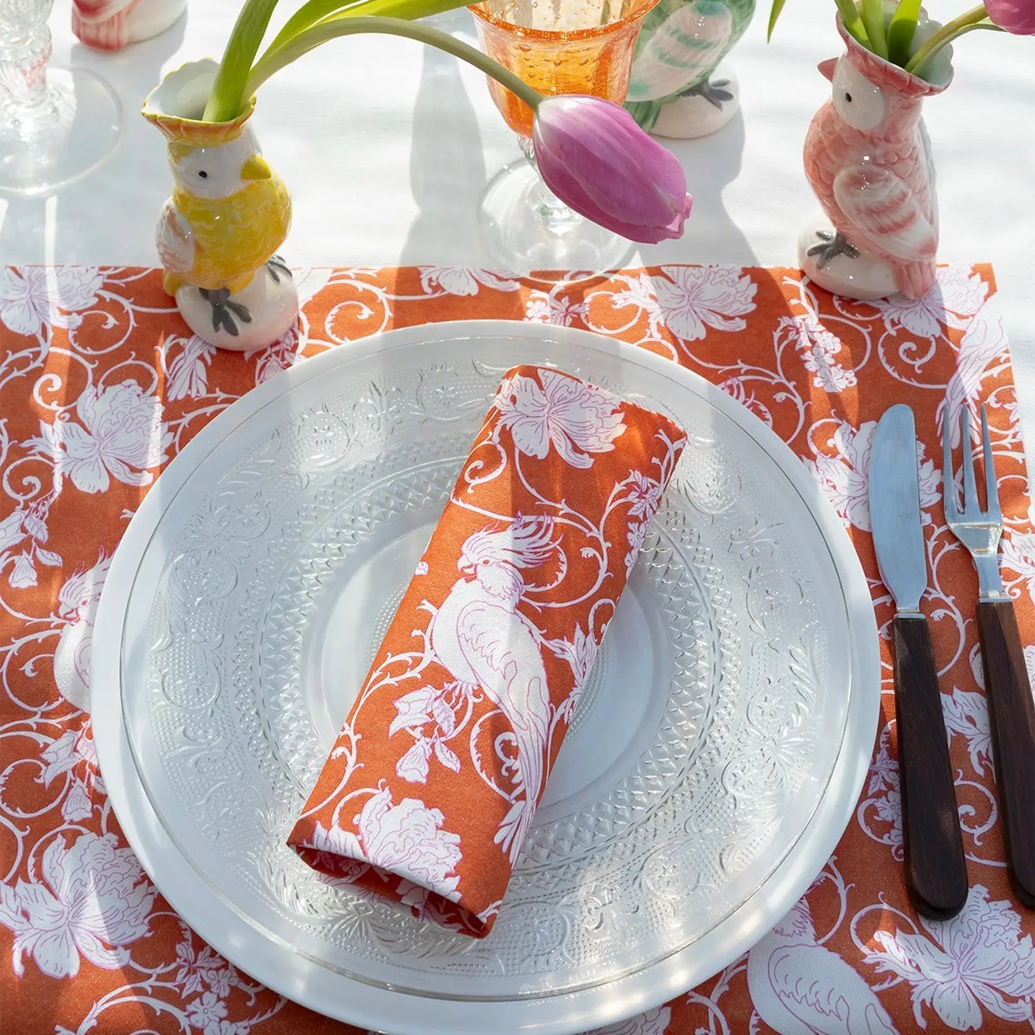 Grande Serviette en Intissé Perruche Orange - 40 x 40 cm