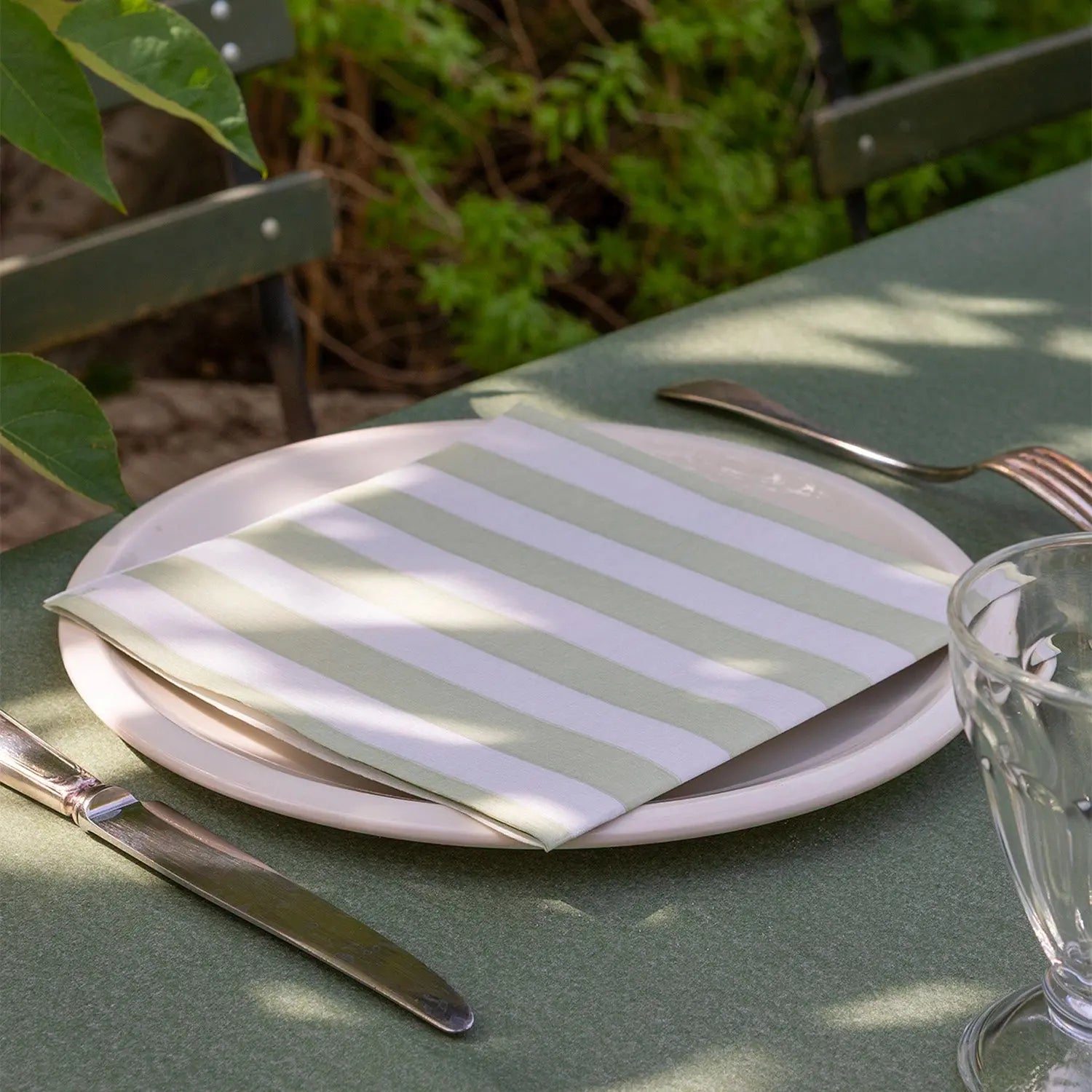 Grande Serviette en Intissé Rayure Olive - 40 x 40 cm