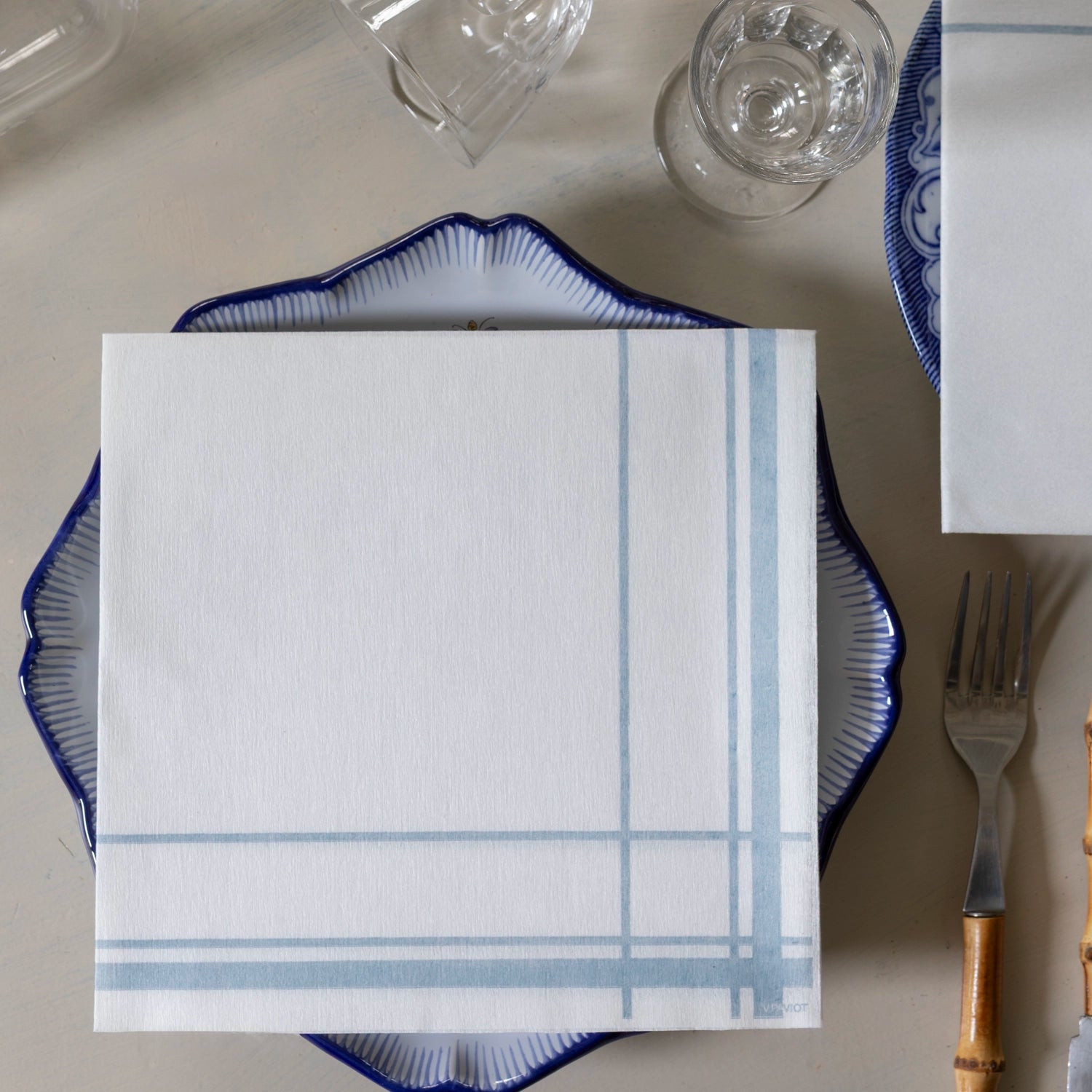 Grande Serviette compostable Brocante bleu 40x40 cm