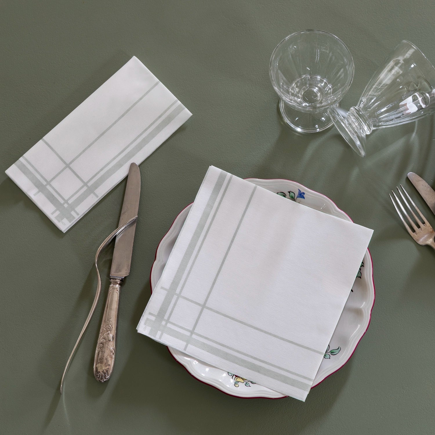 Grande Serviette compostable Brocante vert 40x40 cm