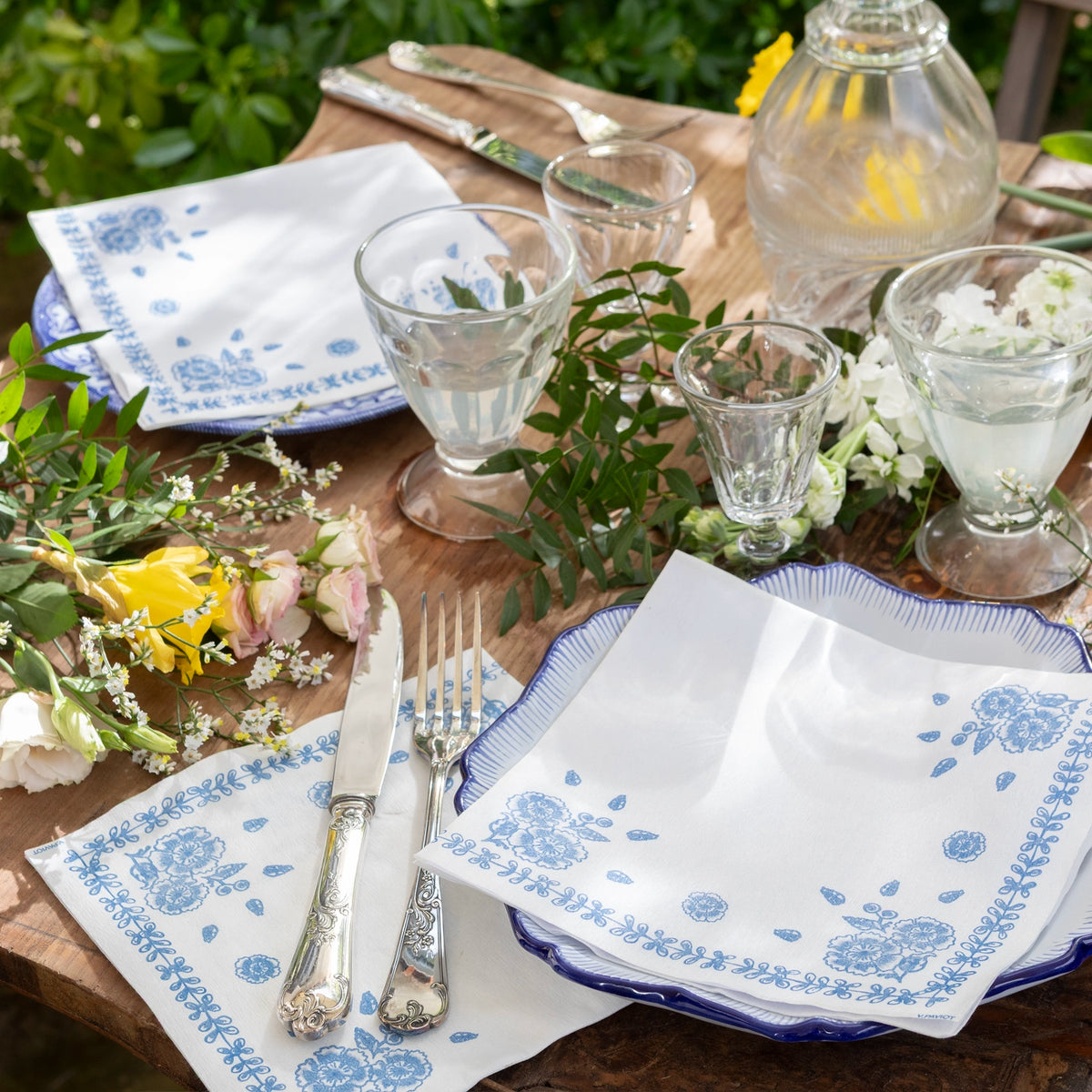 Grande Serviette compostable Faience bleu 40x40 cm