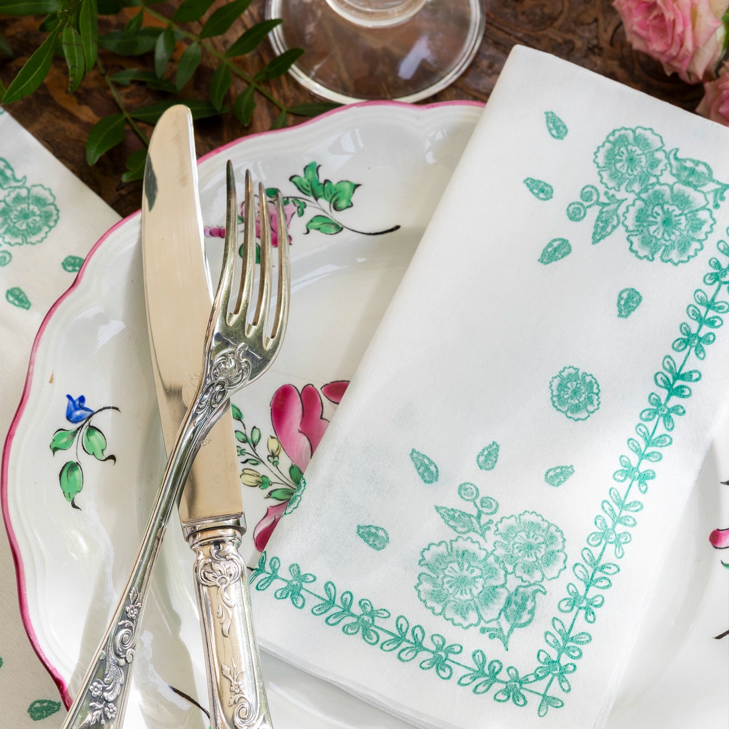 Grande Serviette compostable Faience vert 40x40 cm