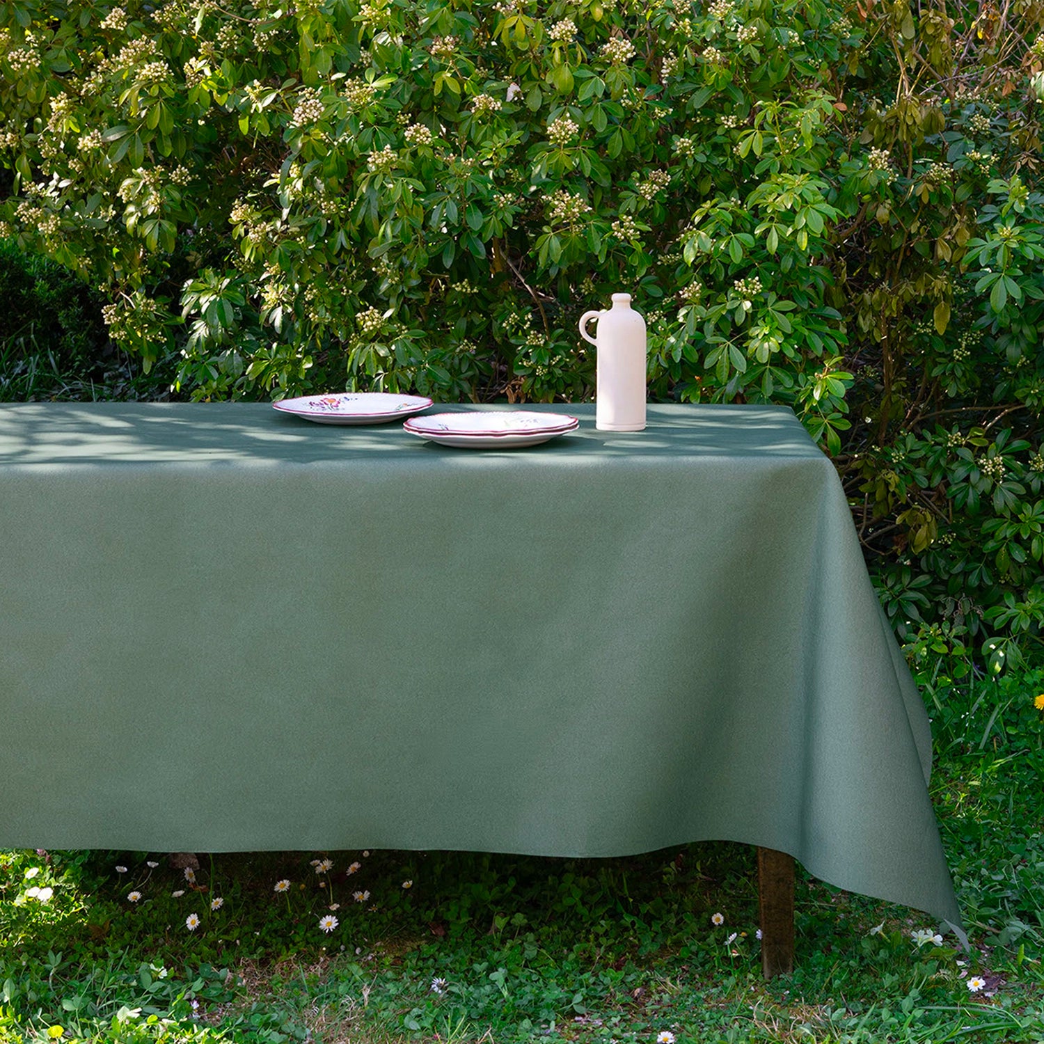 Non-woven Tablecloth Tea Green Khaki - 160 cm x 240 cm