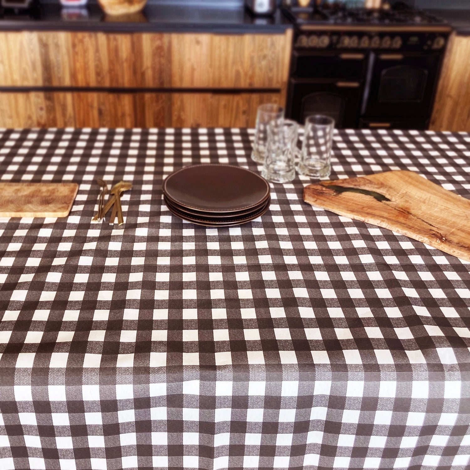 Non-woven Large Black Gingham Tablecloth - 160 cm x 240 cm