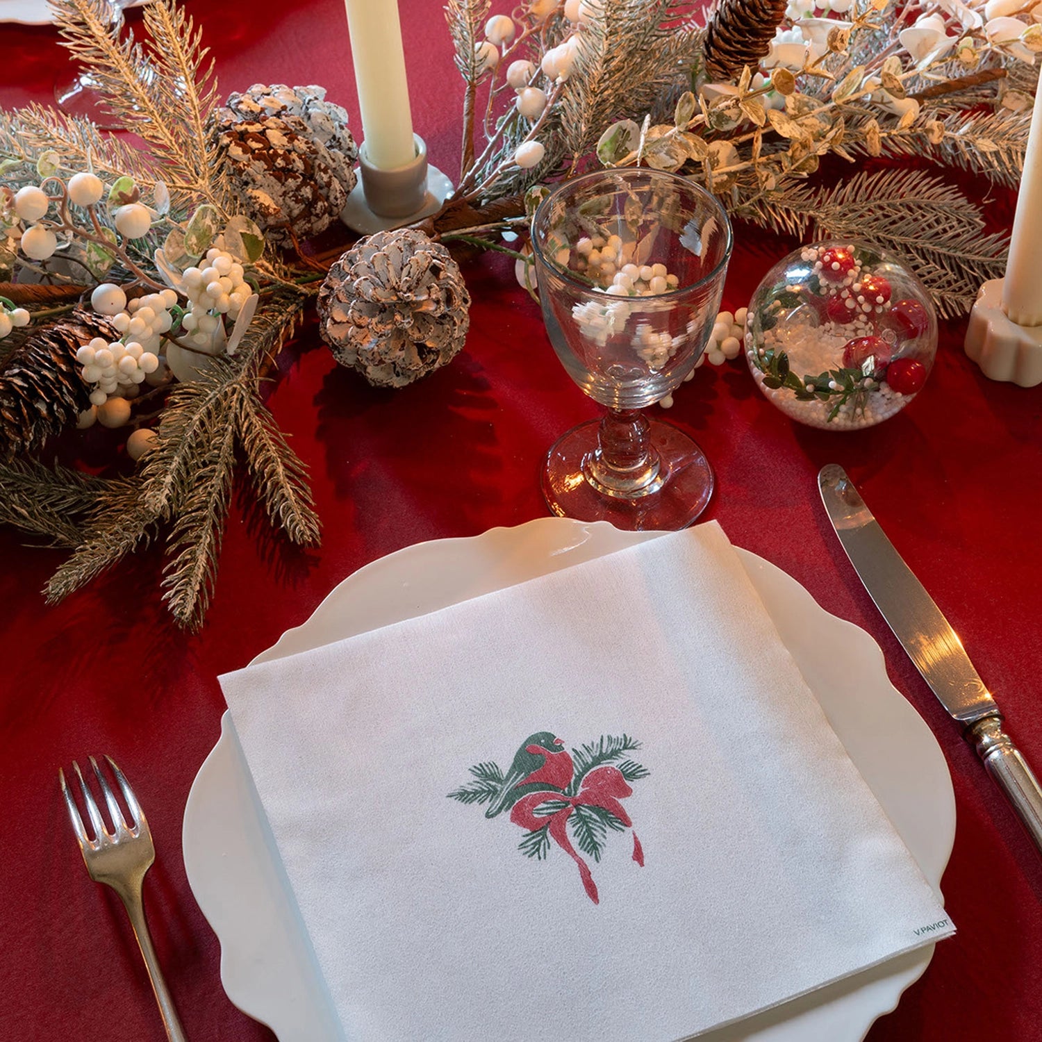 Grande Serviette compostable Rouge Gorge - 40 x 40 cm