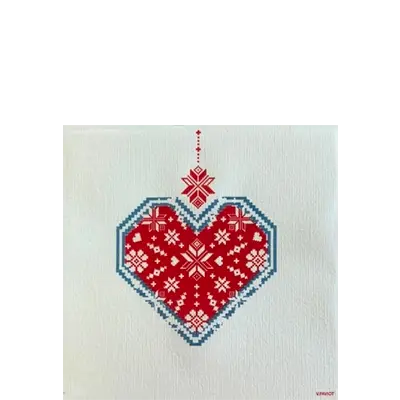 Serviette Cocktail en Intissé Coeur Brodé - 25 x 25 cm