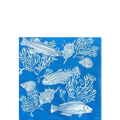 Serviette Cocktail en Intissé Fonds Marins - 25 X 25 cm