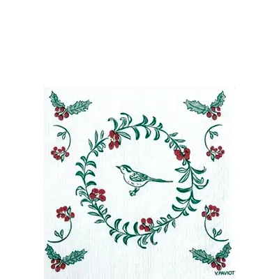 Serviette Cocktail en Intissé Oiseaux de Noël - 25 x 25 cm