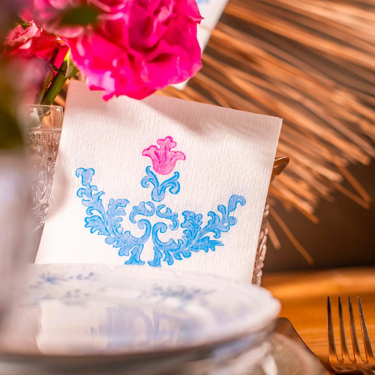 Serviette Cocktail en Intissé Trianon Bleu - 25 x 25 cm