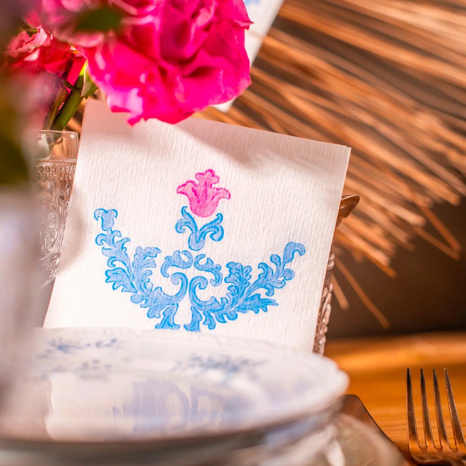 Serviette Cocktail en Intissé Trianon Bleu - 25 x 25 cm