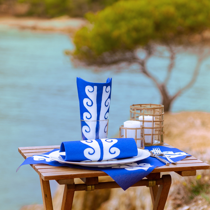  Serviettes de table cocktail en intissé Paros bleu