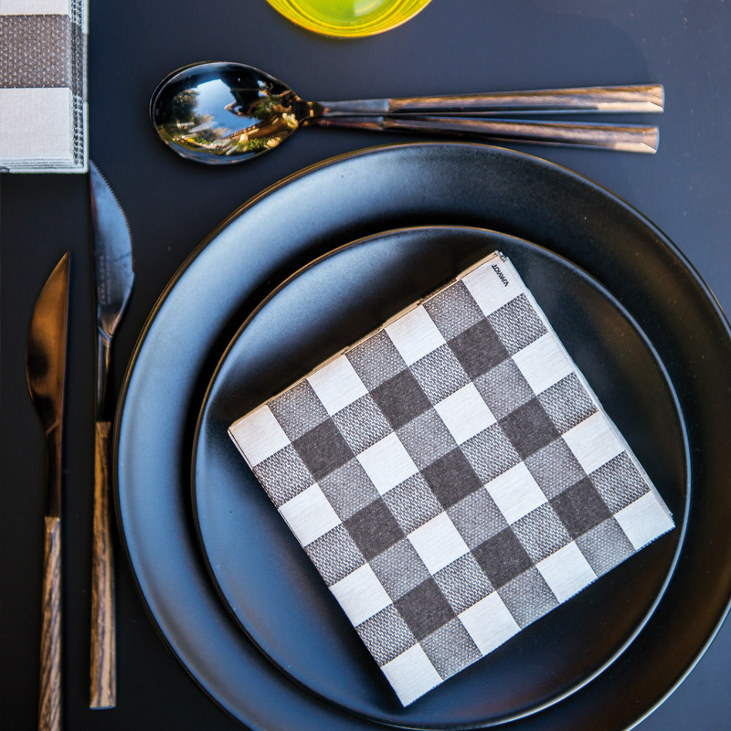 Françoise Paviot- serviette de table papier jetable aspect tissus vichy noir cuisine