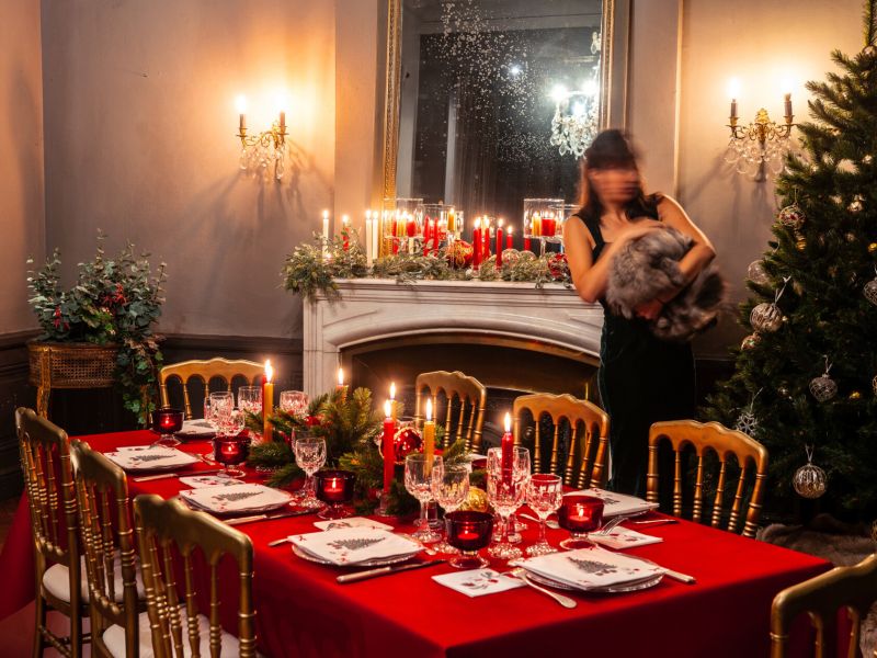 idées et inspirations de deco de table de noel  en rouge et or  avec les serviettes de table en intissé